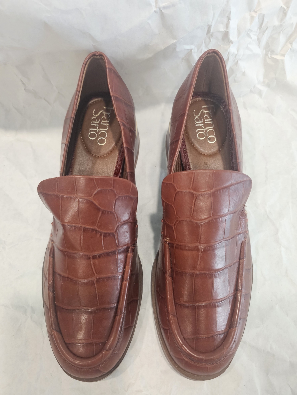 Franco Sarto Brown Leather Croc Loafer Flats Almond Toe Women’s 7